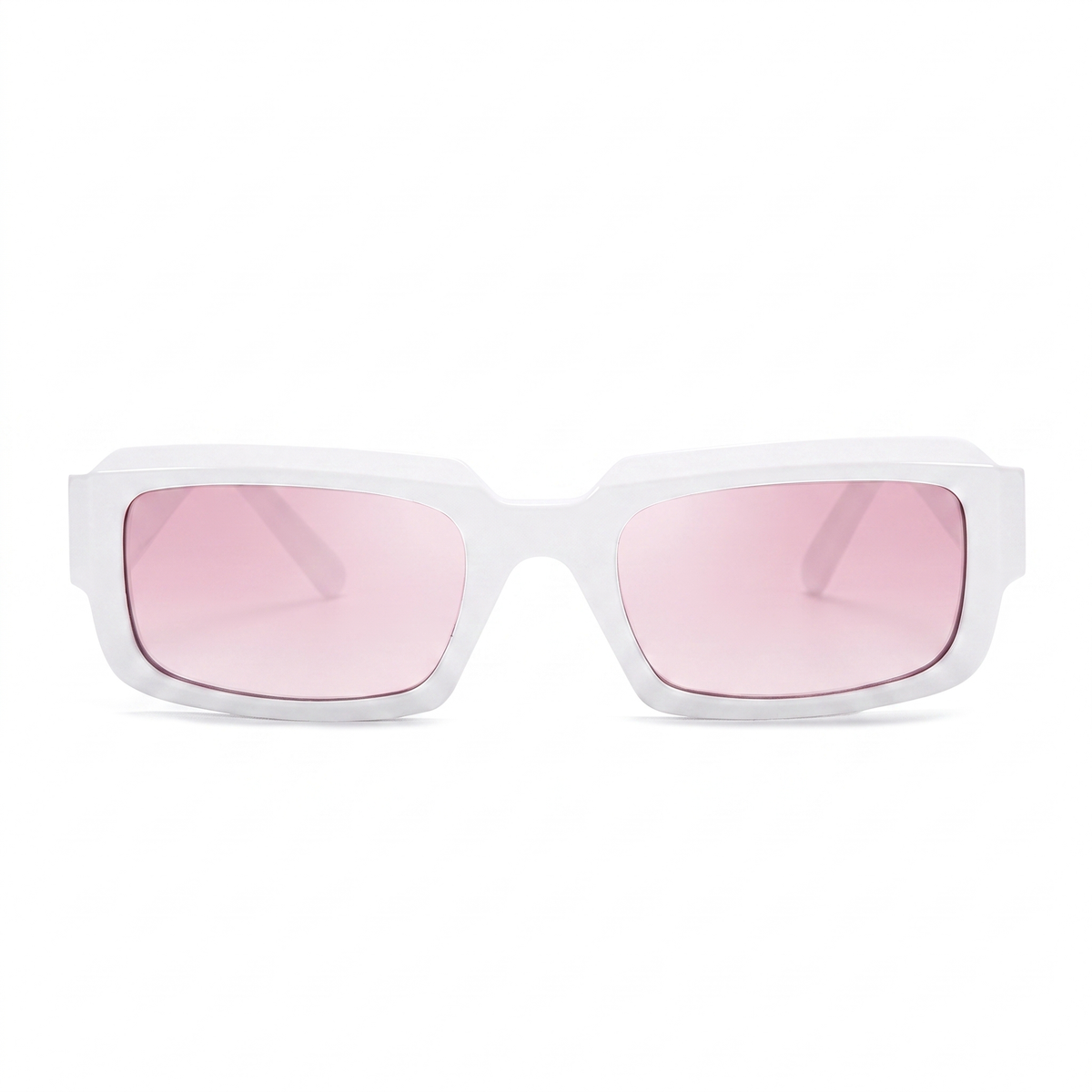 White square sunglasses with pink mirrored lenses, shown from the front on a clean white background.