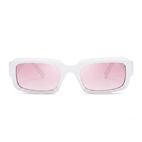 White square sunglasses with pink mirrored lenses, shown from the front on a clean white background.