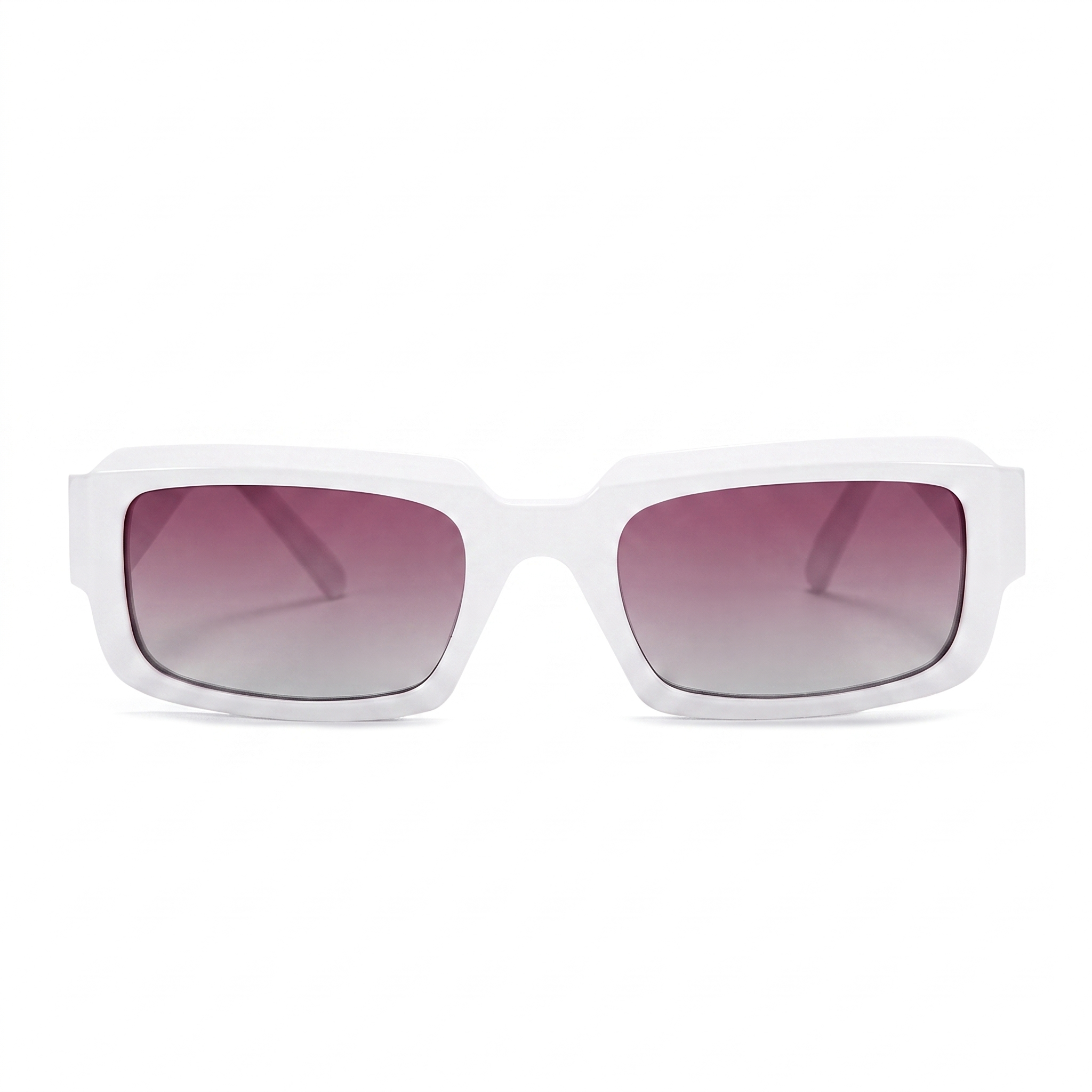 White square sunglasses with gradient purple-to-gray lenses, shown from the front on a solid white background.