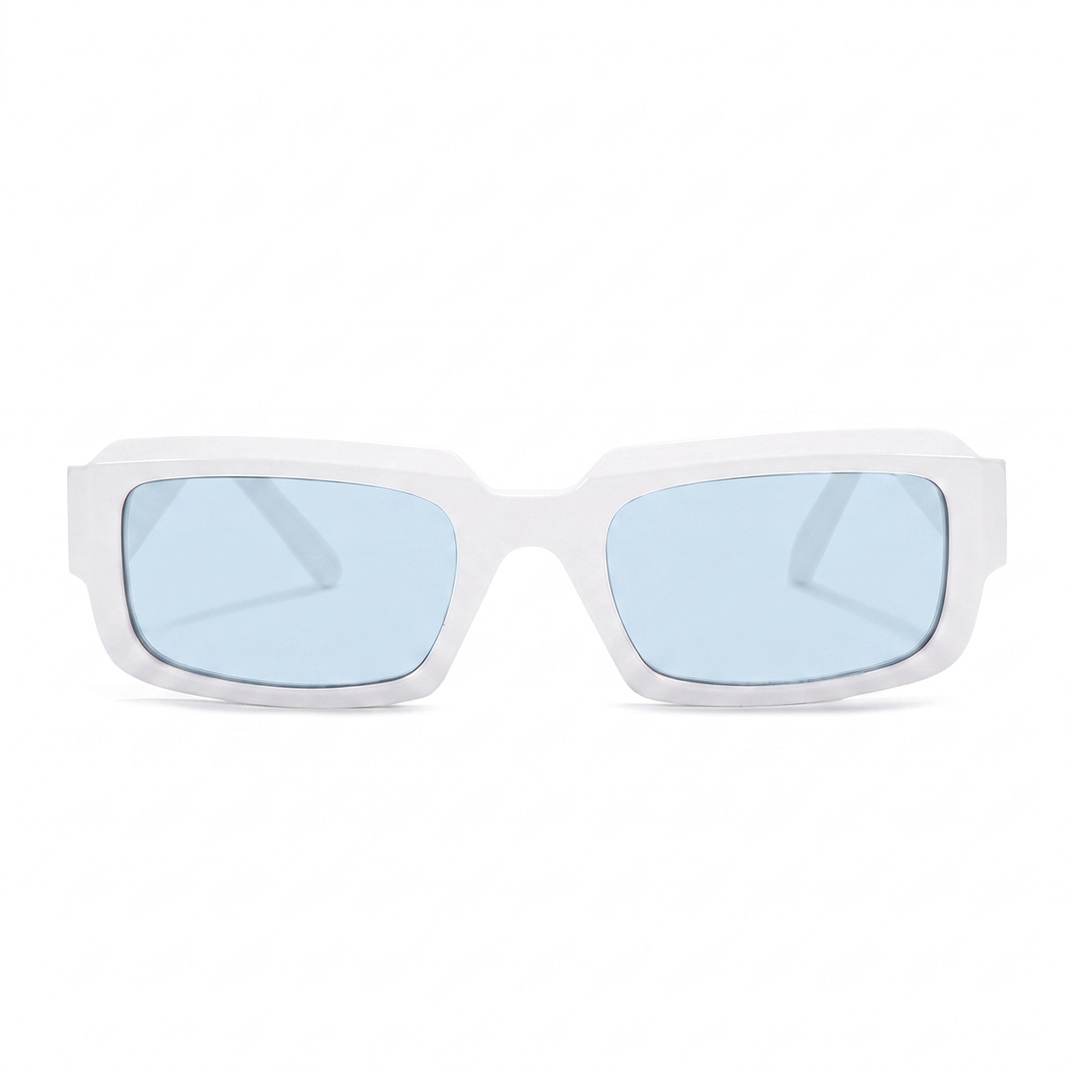 White square sunglasses with light blue lenses, shown from the front on a solid white background.
