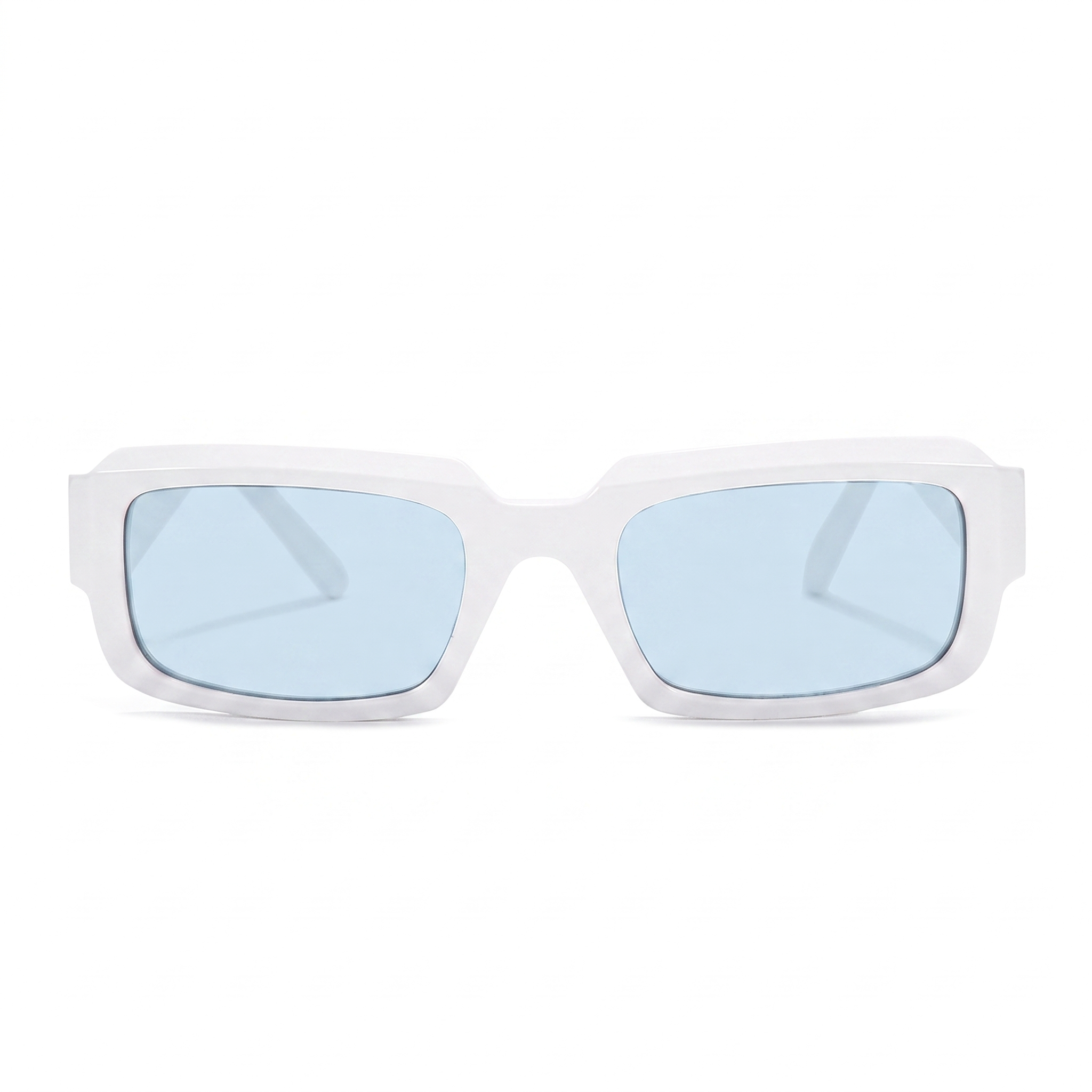 White square sunglasses with light blue lenses, shown from the front on a solid white background.