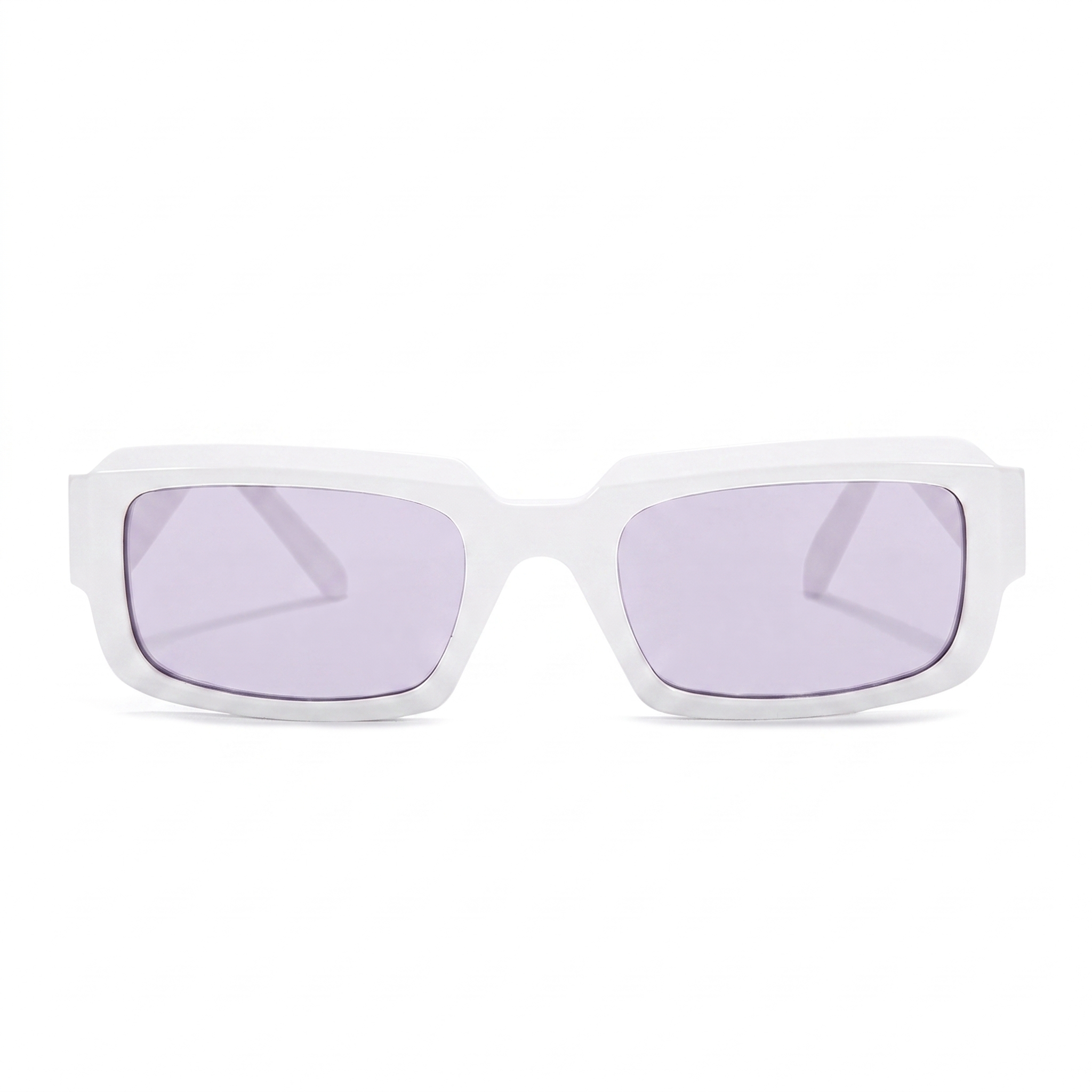 White square sunglasses with light purple tinted lenses, shown from the front on a solid white background.
