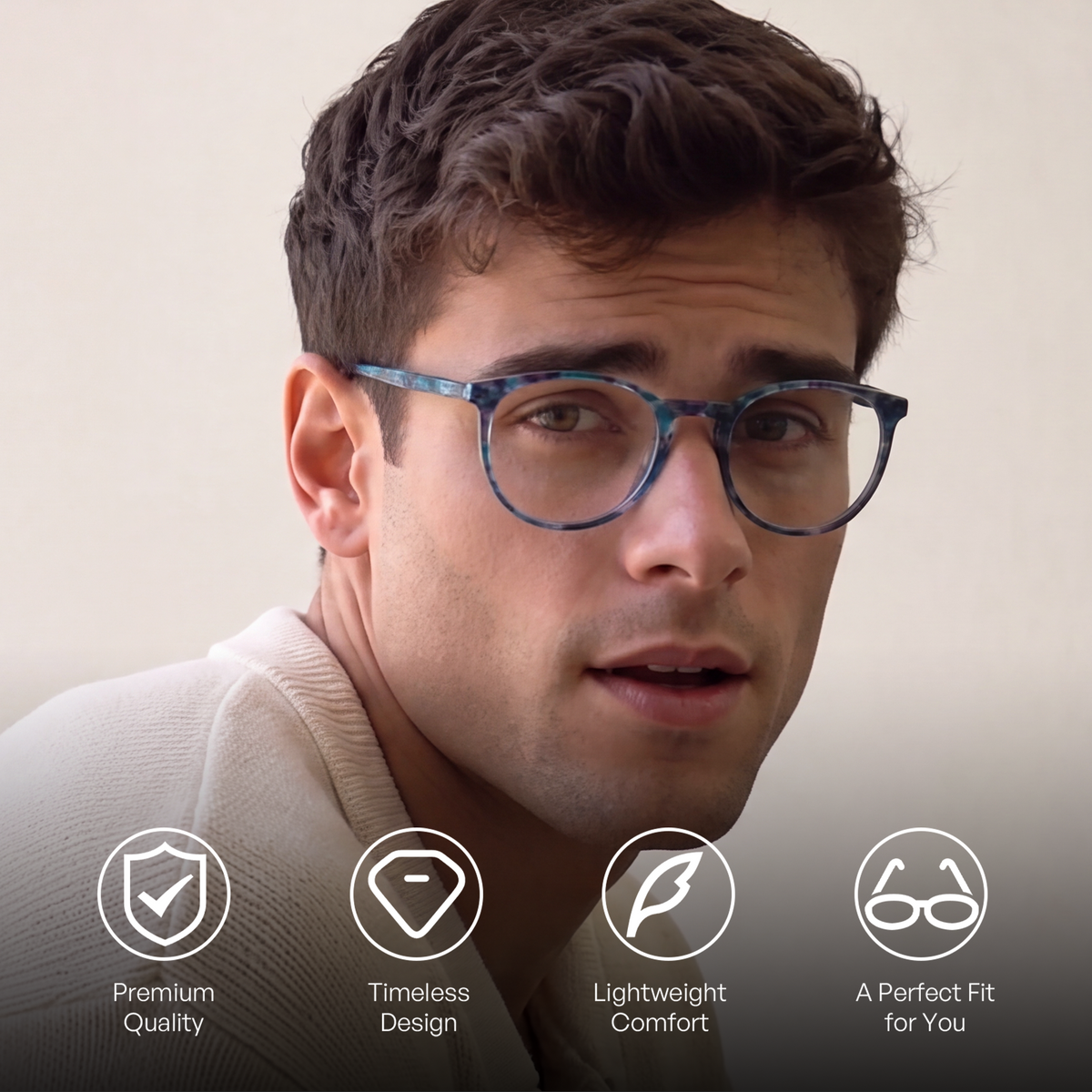 Premium acetate round ease, worn with effortless everyday quiet confidence.