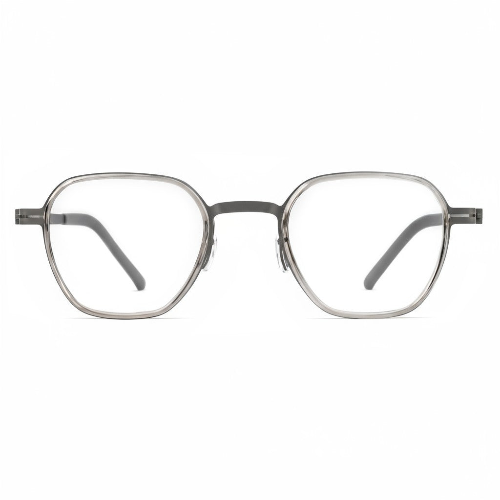 Silver eyeglasses on a white background