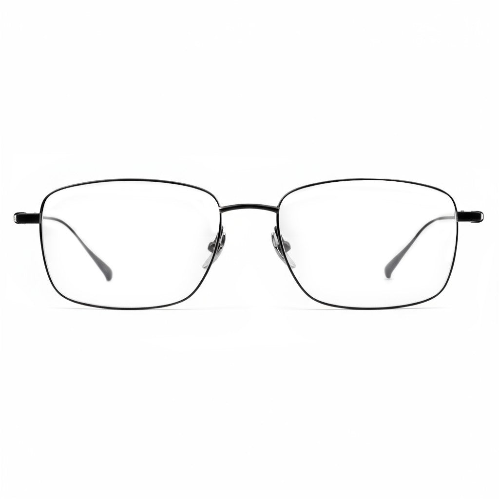 Pair of black eyeglasses on a white background
