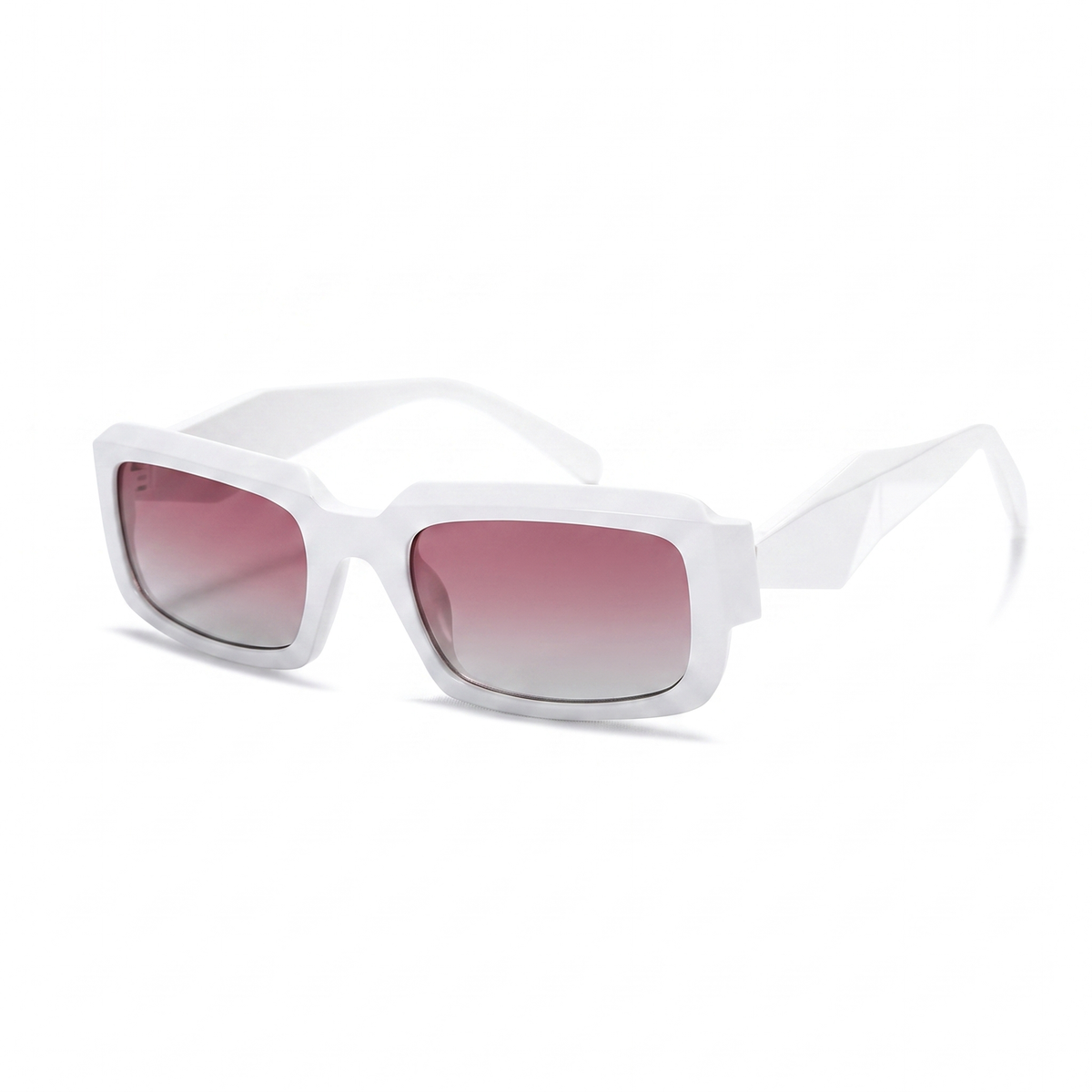 White square sunglasses with gradient pink-to-clear lenses, shown at a three-quarter angle on a white background.