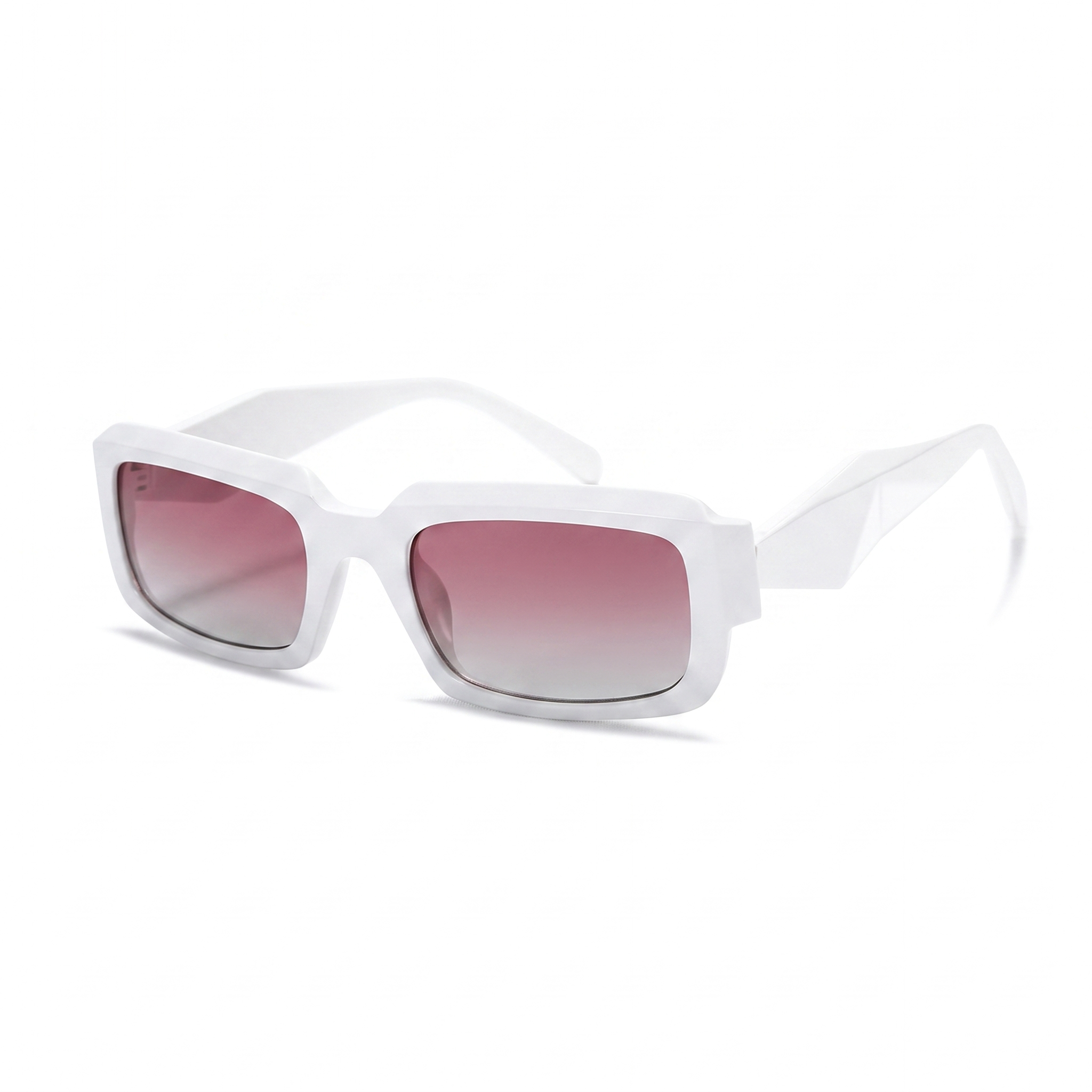 White square sunglasses with gradient pink-to-clear lenses, shown at a three-quarter angle on a white background.