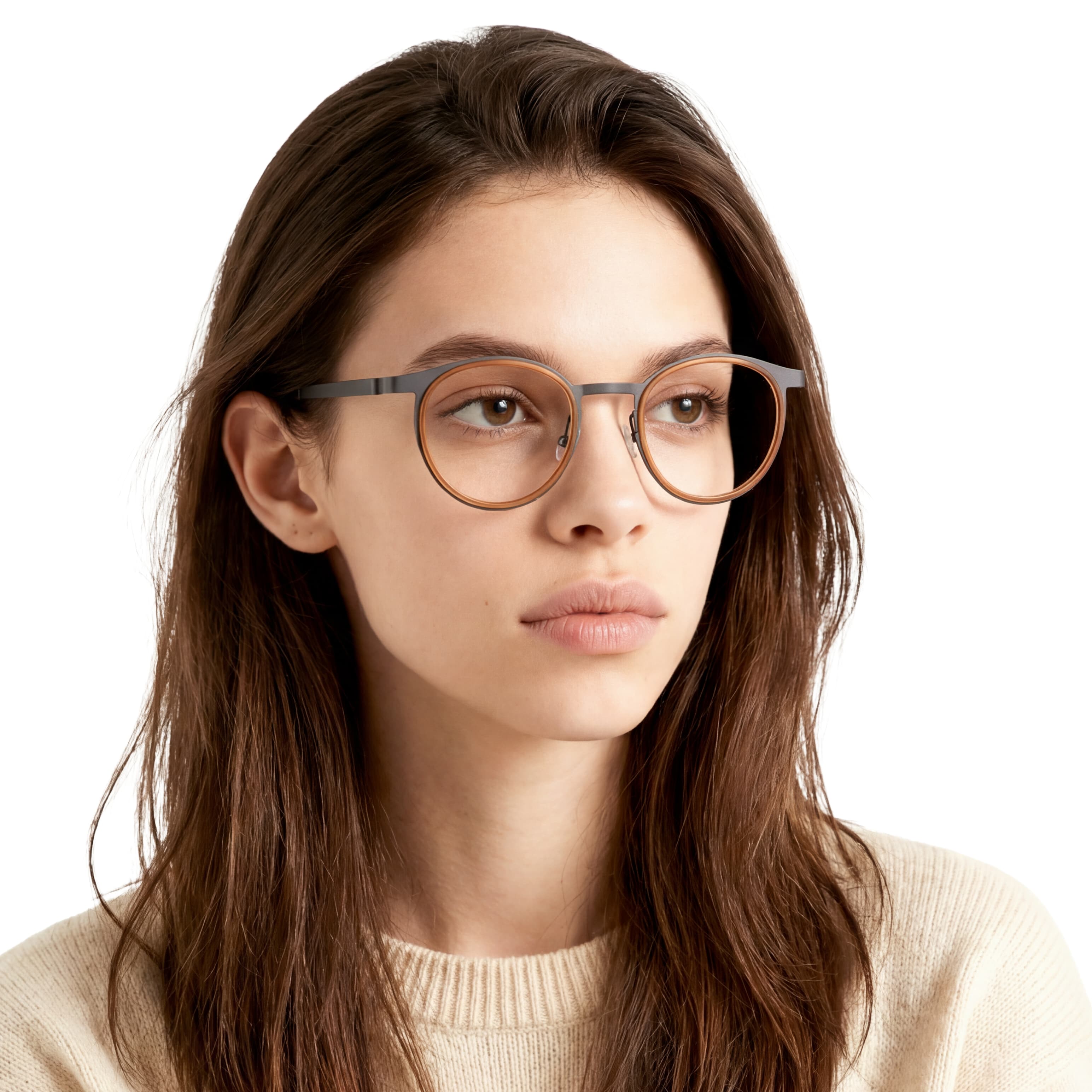 Woman wearing glasses with a neutral background