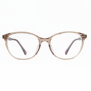 Cat-eye glasses with a gold frame on a white background