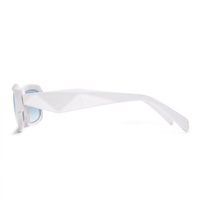 White geometric sunglasses with light blue lenses, shown from a side profile view on a white background.