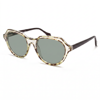 Oversized sunglasses with a translucent tortoiseshell frame, light gray lenses, and dark brown temples, shown on a white background.
