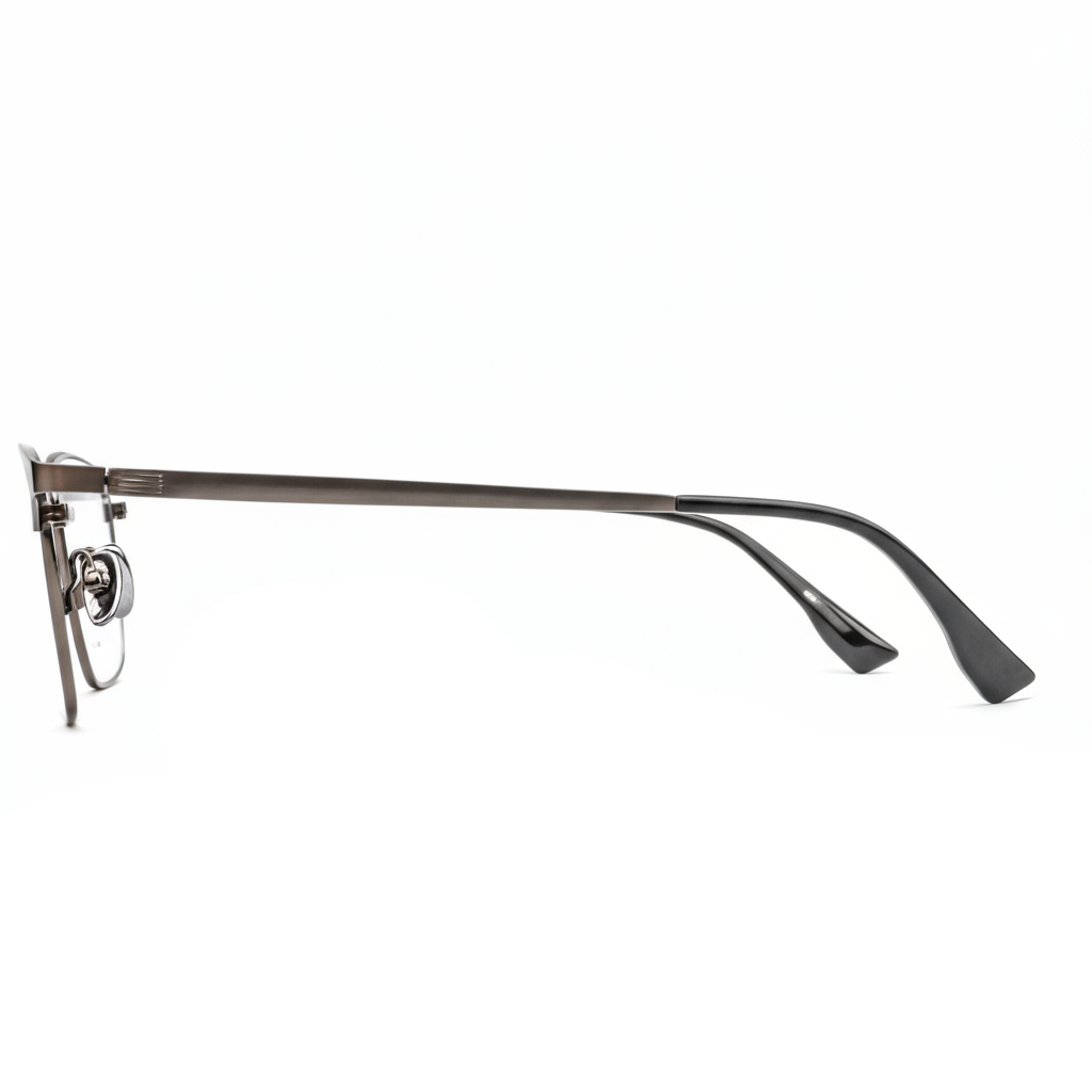 Eyeglasses with a metallic frame on a white background