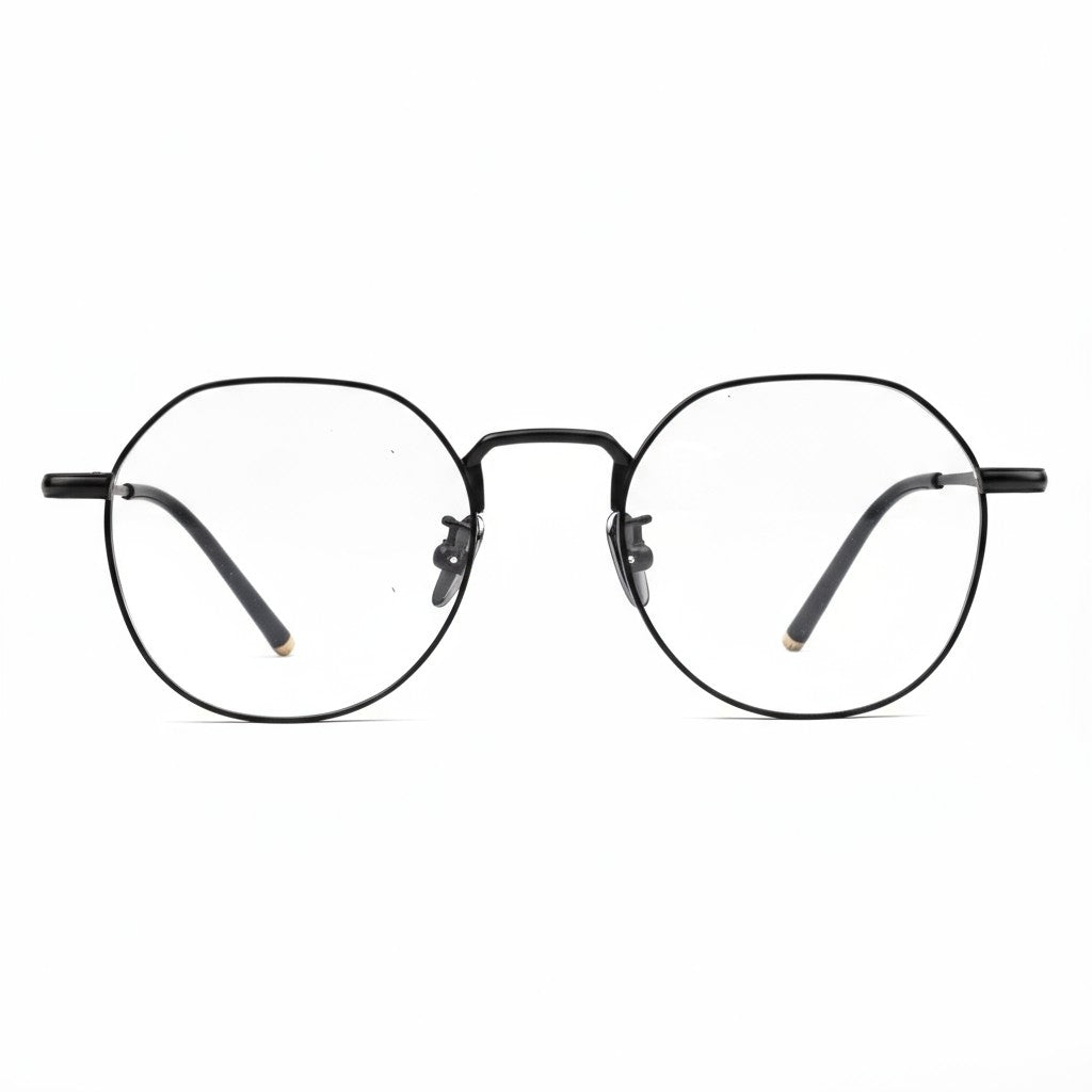 Round black eyeglasses on a white background