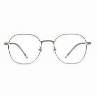 Round eyeglasses with thin metal frame on a white background
