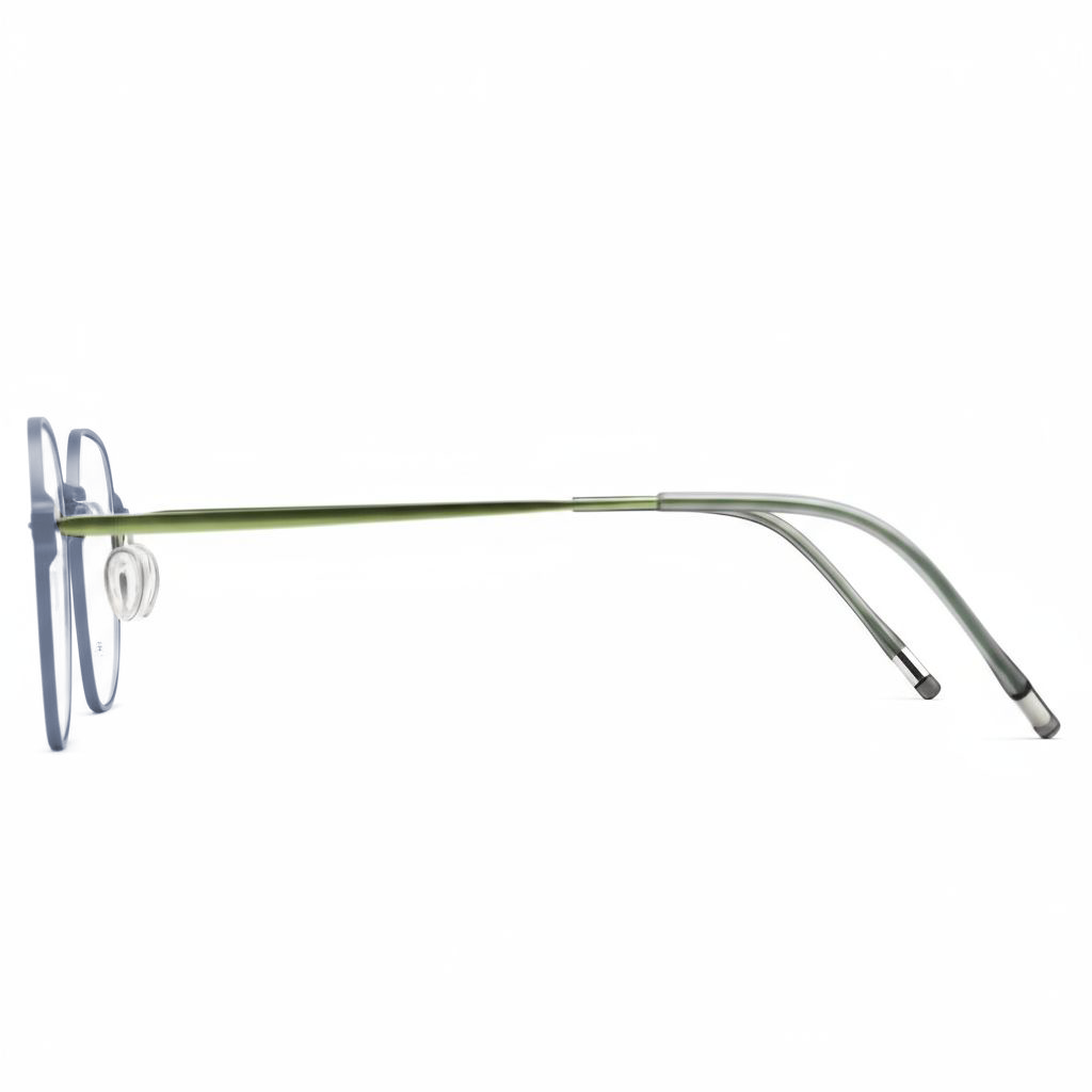 Eyeglasses with a thin metal frame on a white background
