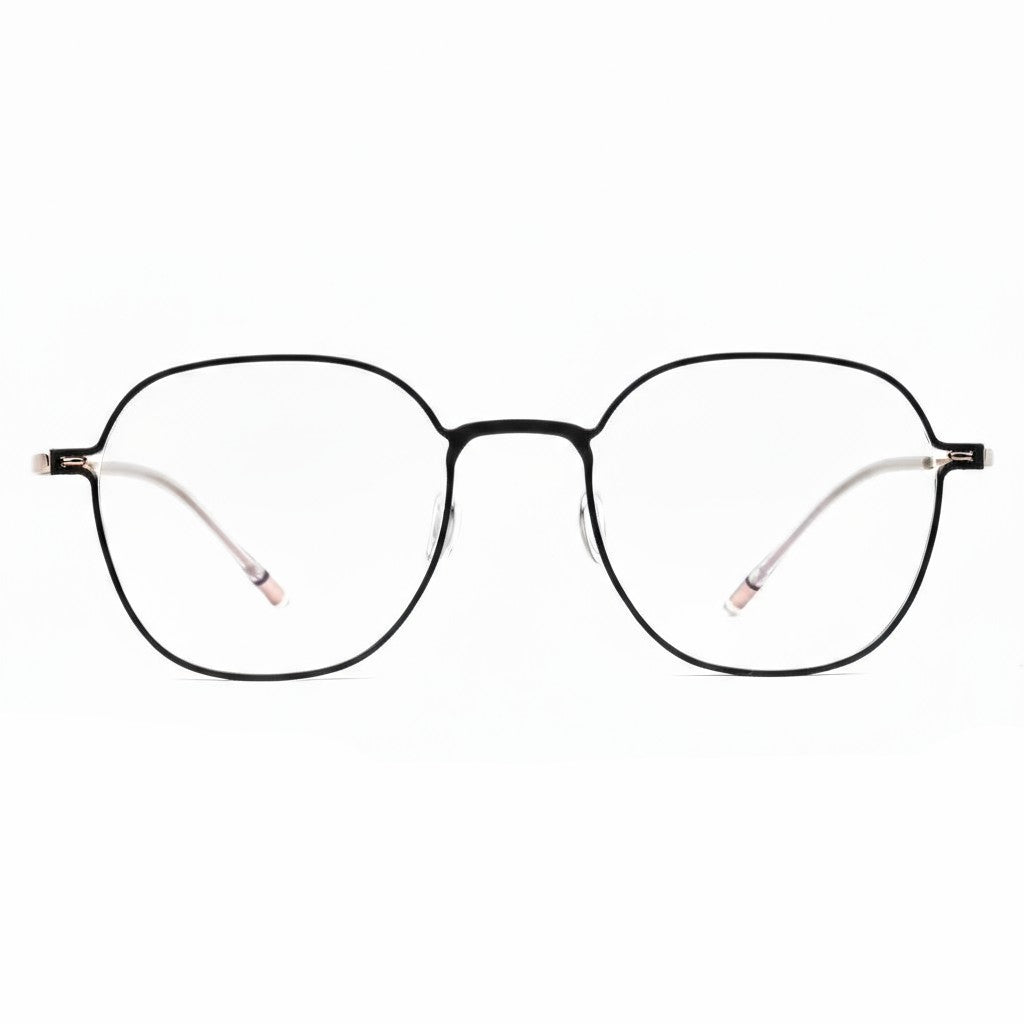 Round eyeglasses with thin black frame on a white background