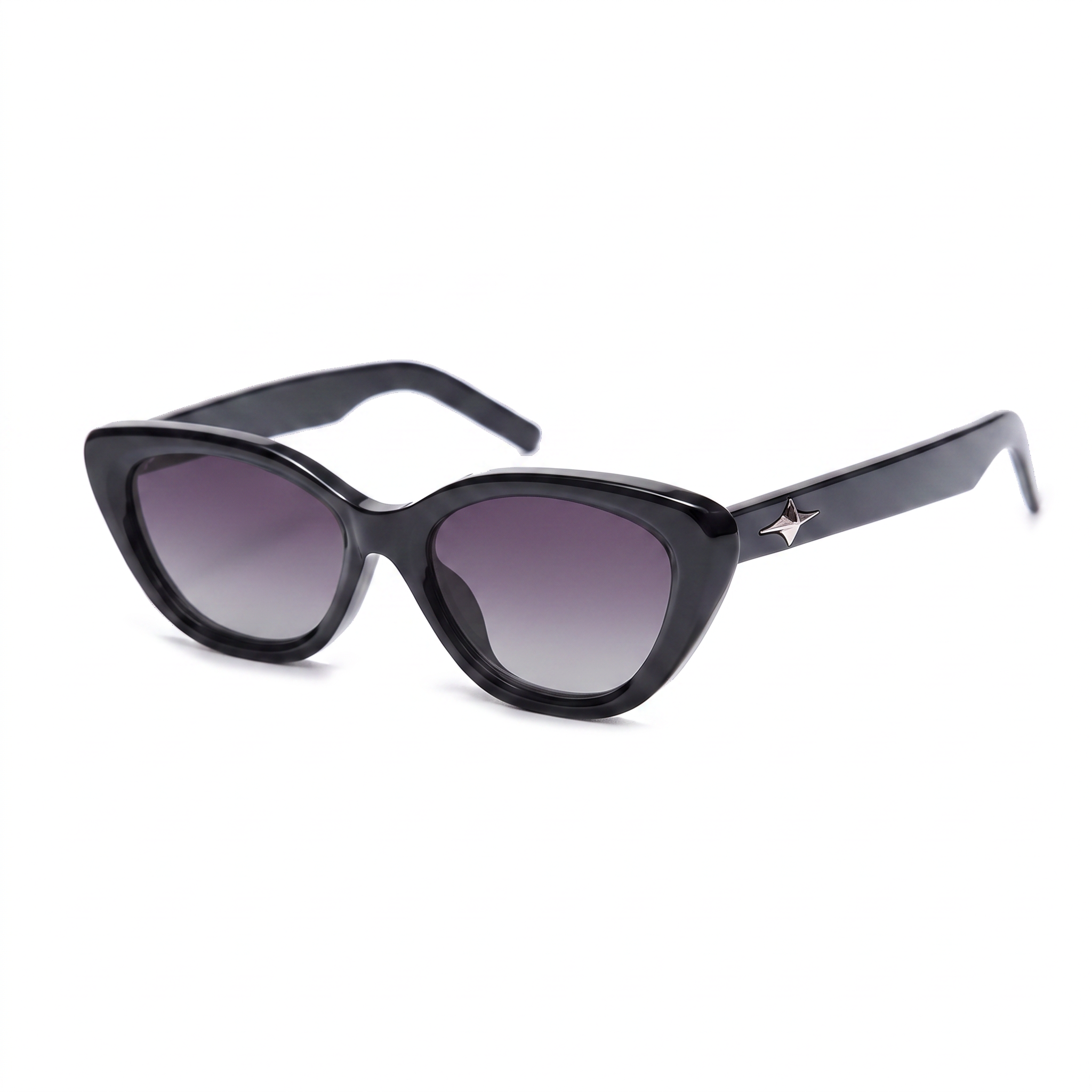 Black sunglasses with dark lenses on a white background
