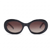 Oval sunglasses with a glossy black frame and brown gradient lenses, shown against a plain white background.
