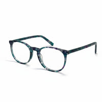 Round eyeglasses with a multicolored frame on a white background