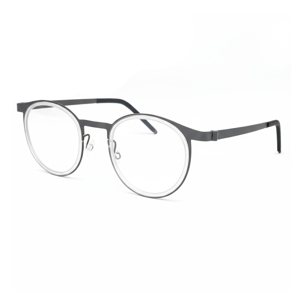 Round eyeglasses with black frame on a white background