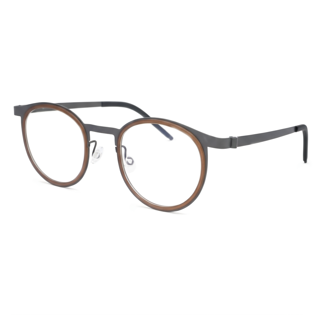 Round eyeglasses with a brown frame on a white background