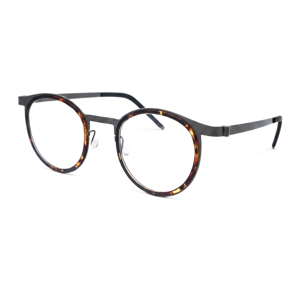 Round eyeglasses with a tortoiseshell frame on a white background