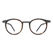 Round eyeglasses with a tortoiseshell frame on a white background