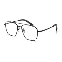 Black metal eyeglasses with a double bridge and square-shaped lenses, shown on a plain white background.