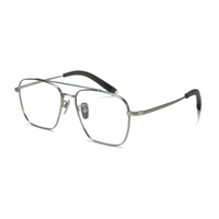 A pair of square aviator-style eyeglasses with a thin silver metal frame, clear lenses, and gray temple tips, shown against a plain white background.