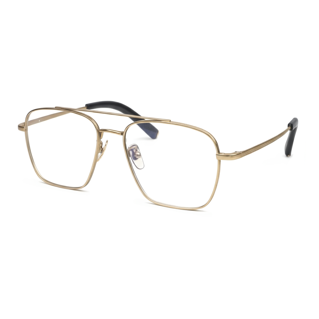 Gold-framed eyeglasses on a white background