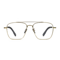 Gold-framed eyeglasses on a white background
