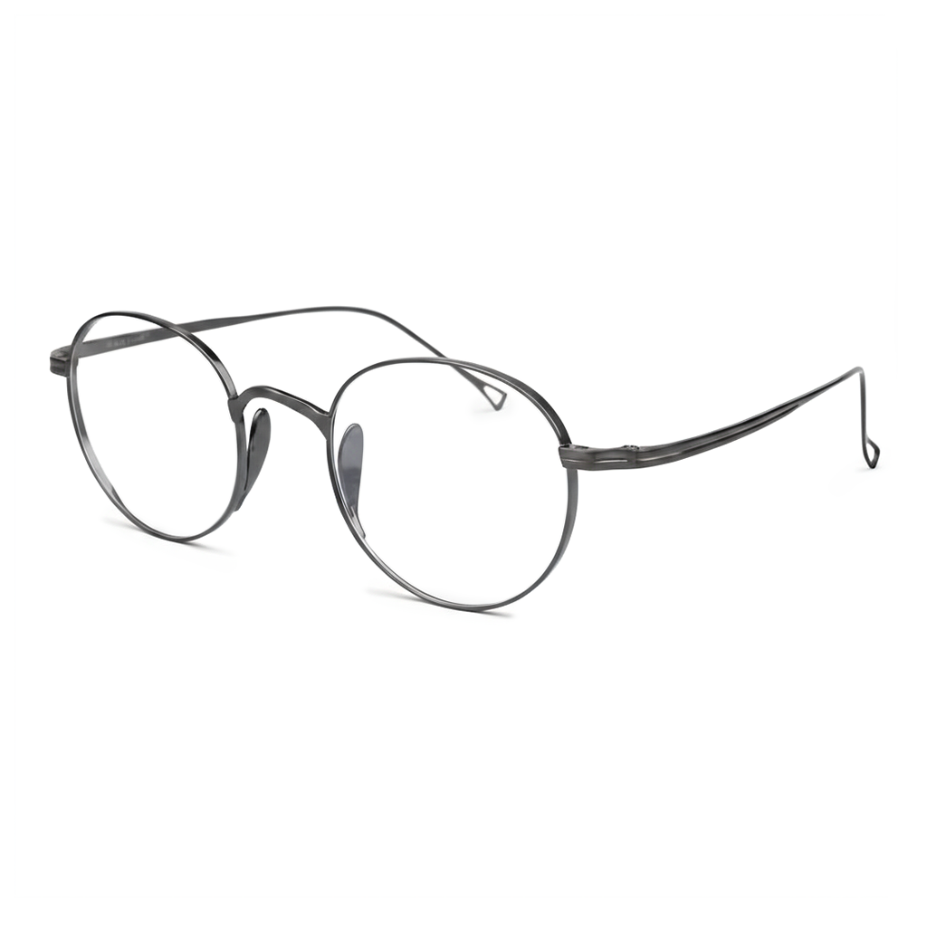 Round eyeglasses with thin black frame on a white background