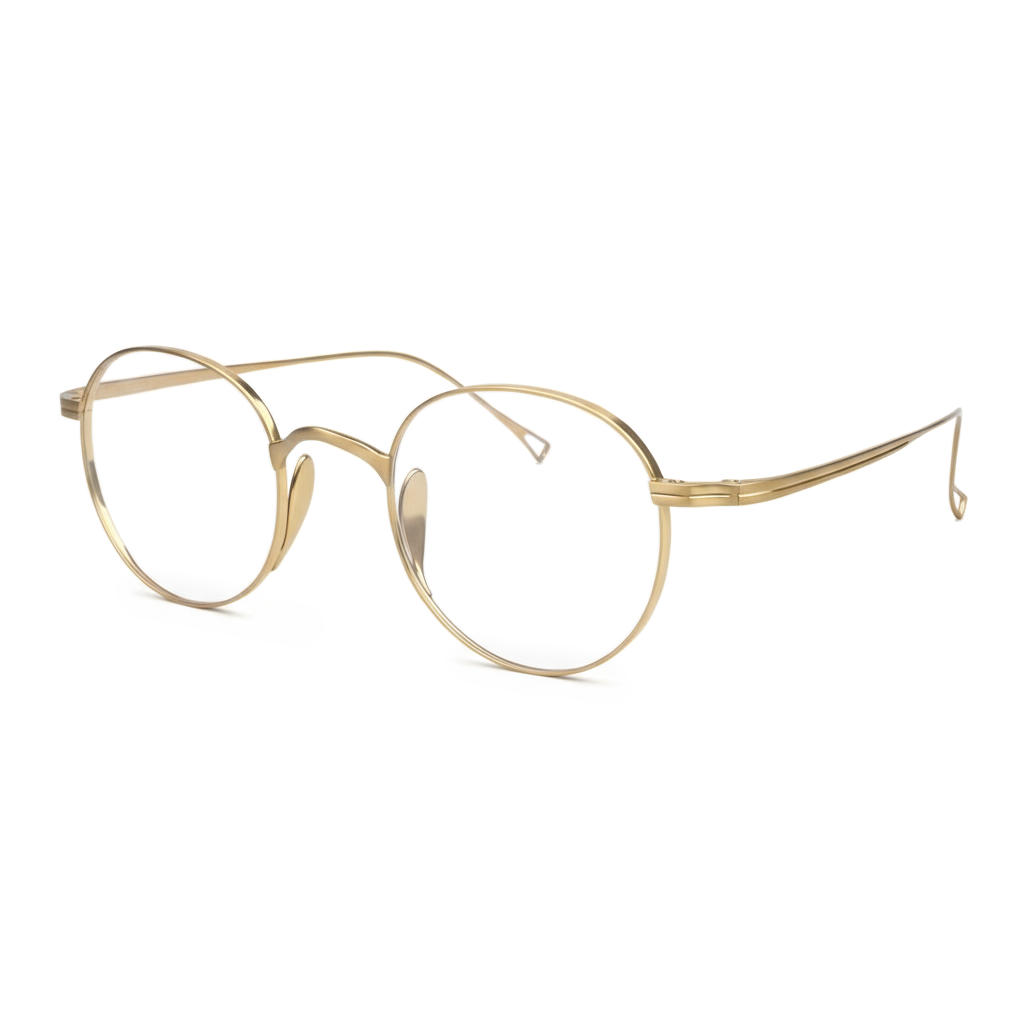 Gold-framed eyeglasses on a white background