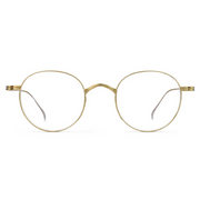 Gold-rimmed eyeglasses on a white background