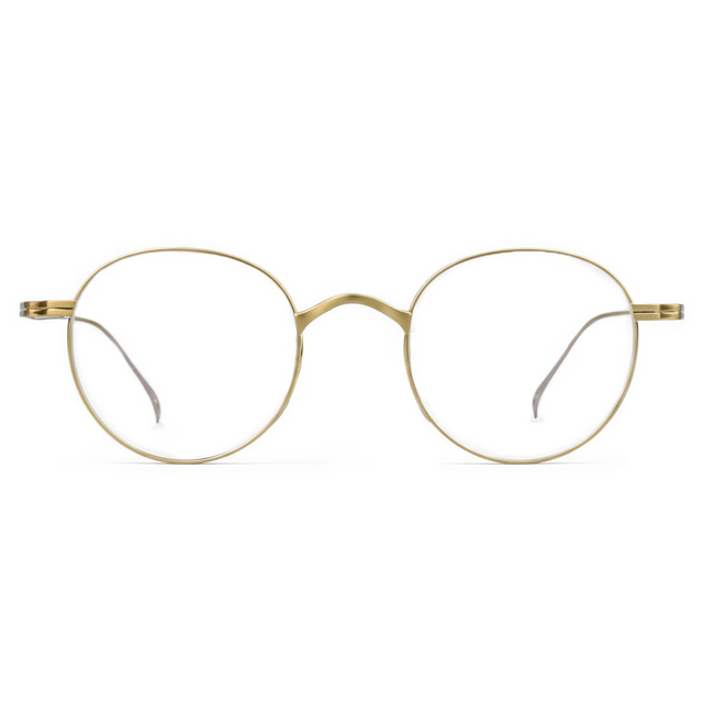 Gold-rimmed eyeglasses on a white background