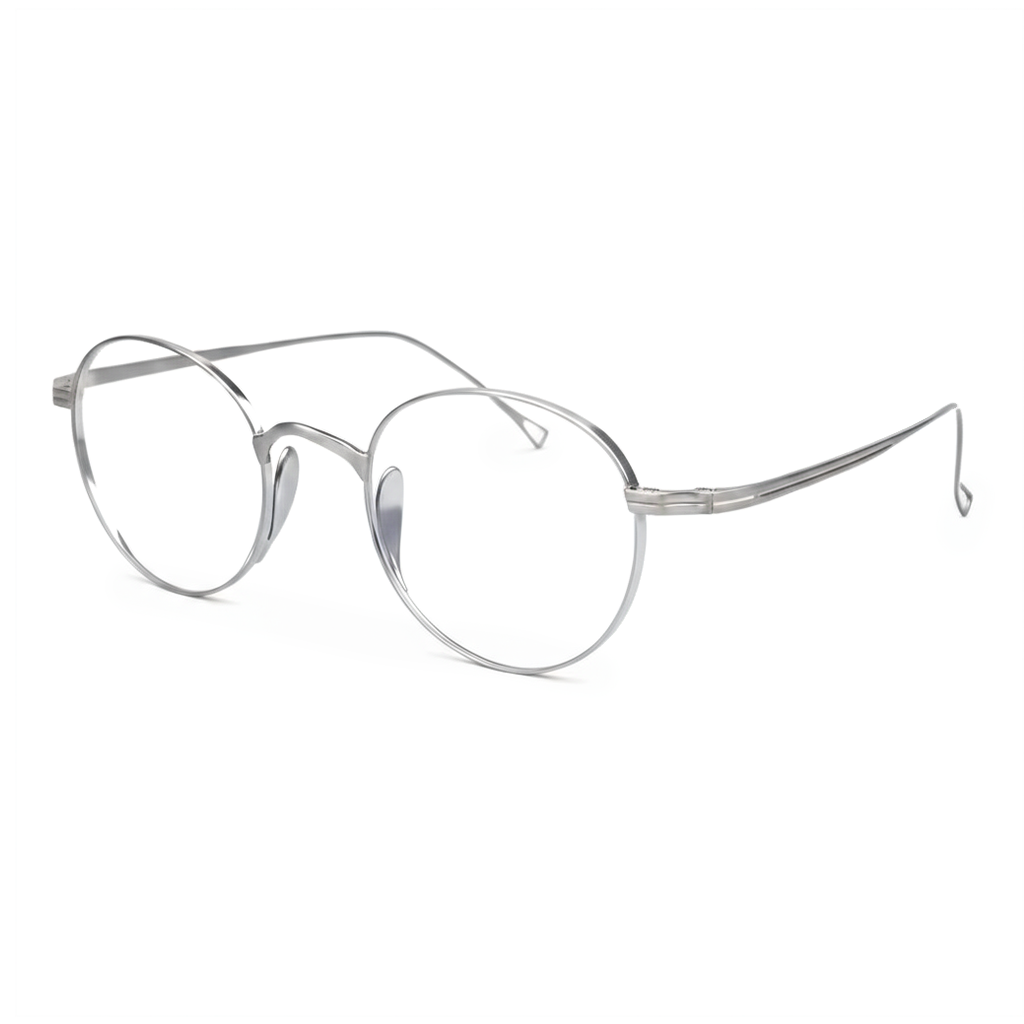 Silver eyeglasses on a white background
