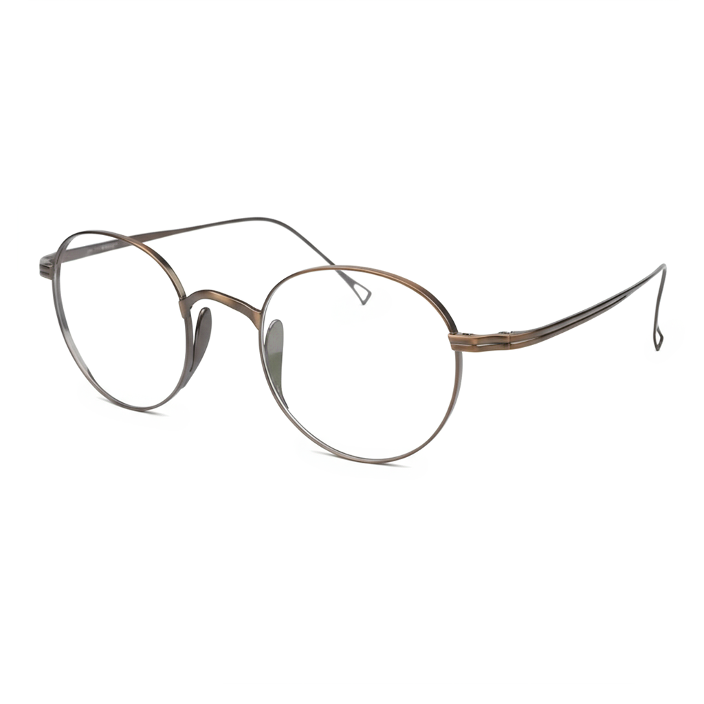 Round eyeglasses with a metallic frame on a white background