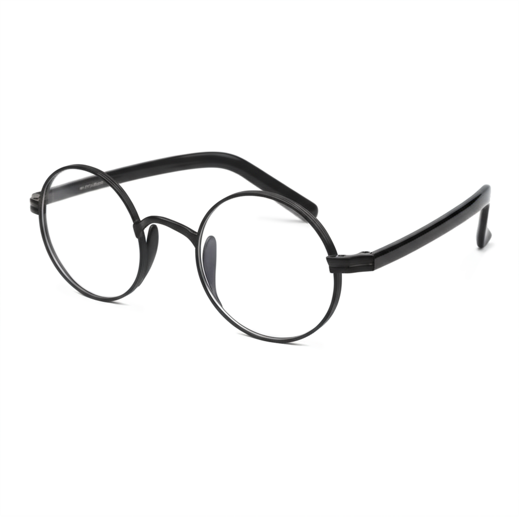 Round black eyeglasses on a white background