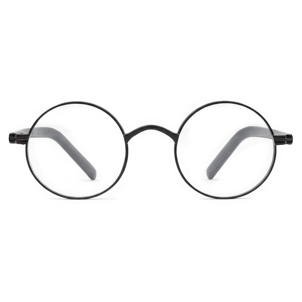 Round eyeglasses with black frame on a white background