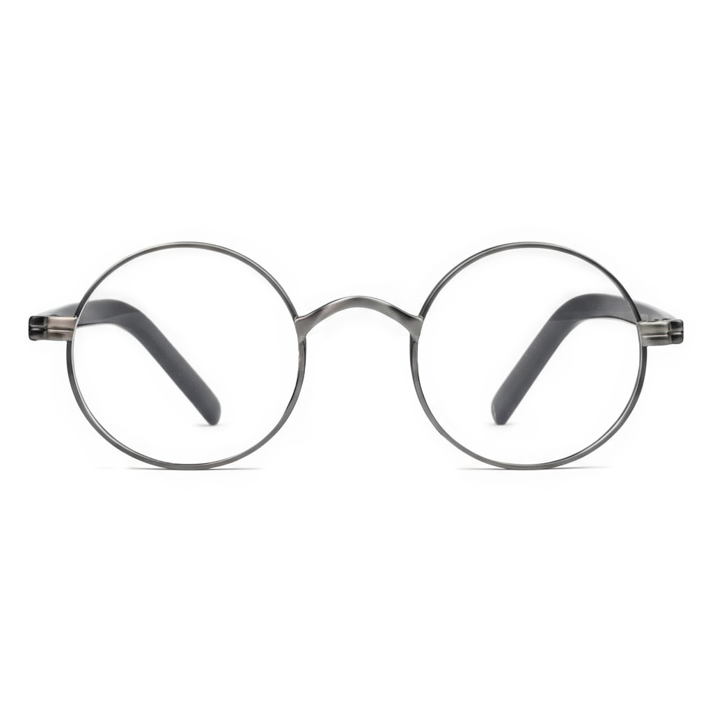 Round eyeglasses with thin frame on a white background