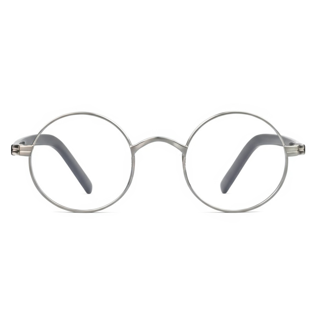 Round eyeglasses with gray arms on a white background
