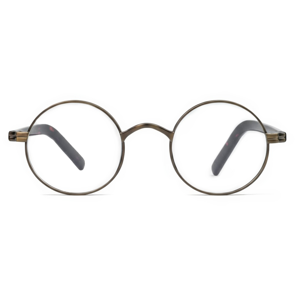 Round eyeglasses with thin frame on a white background