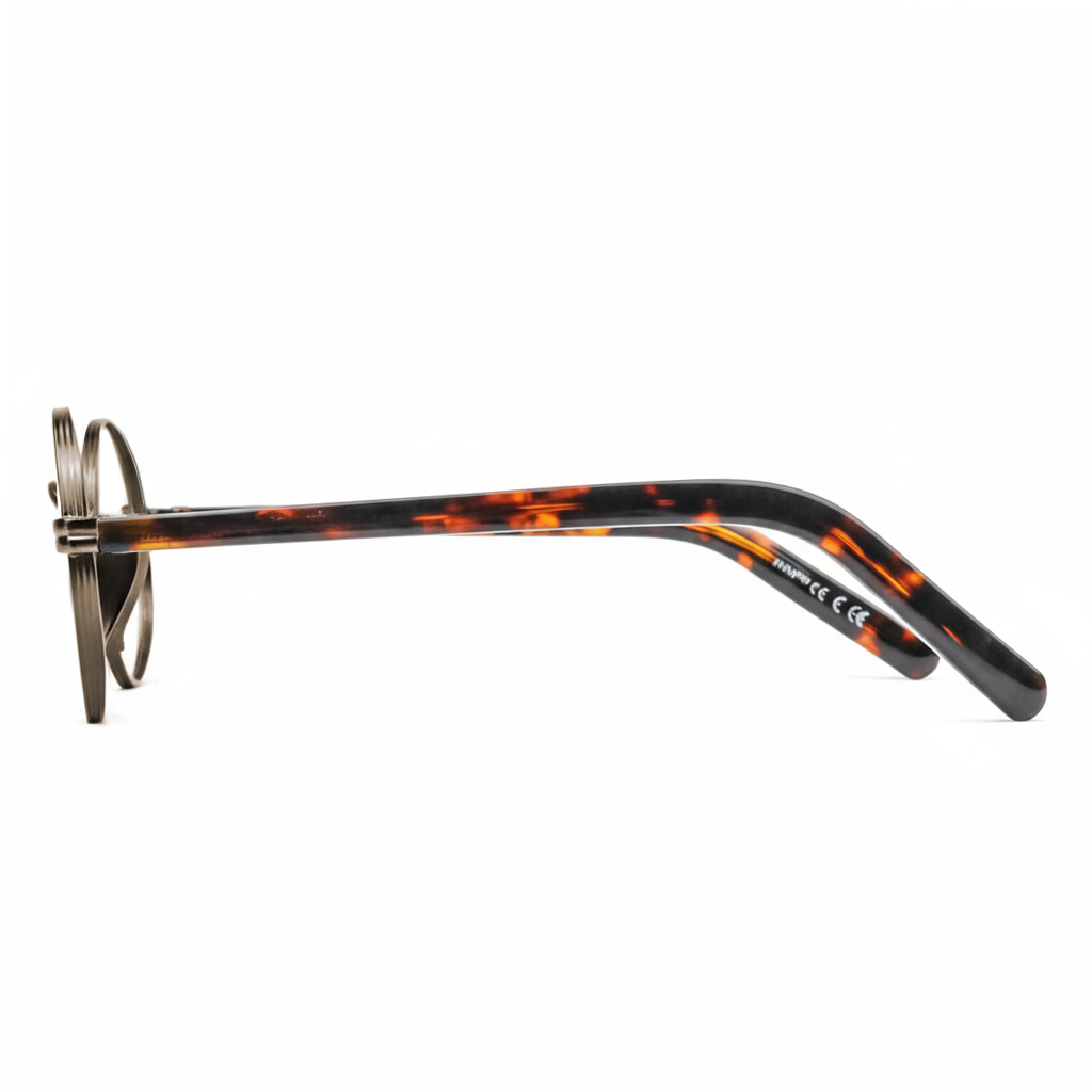 Glasses frame with tortoiseshell pattern on a white background