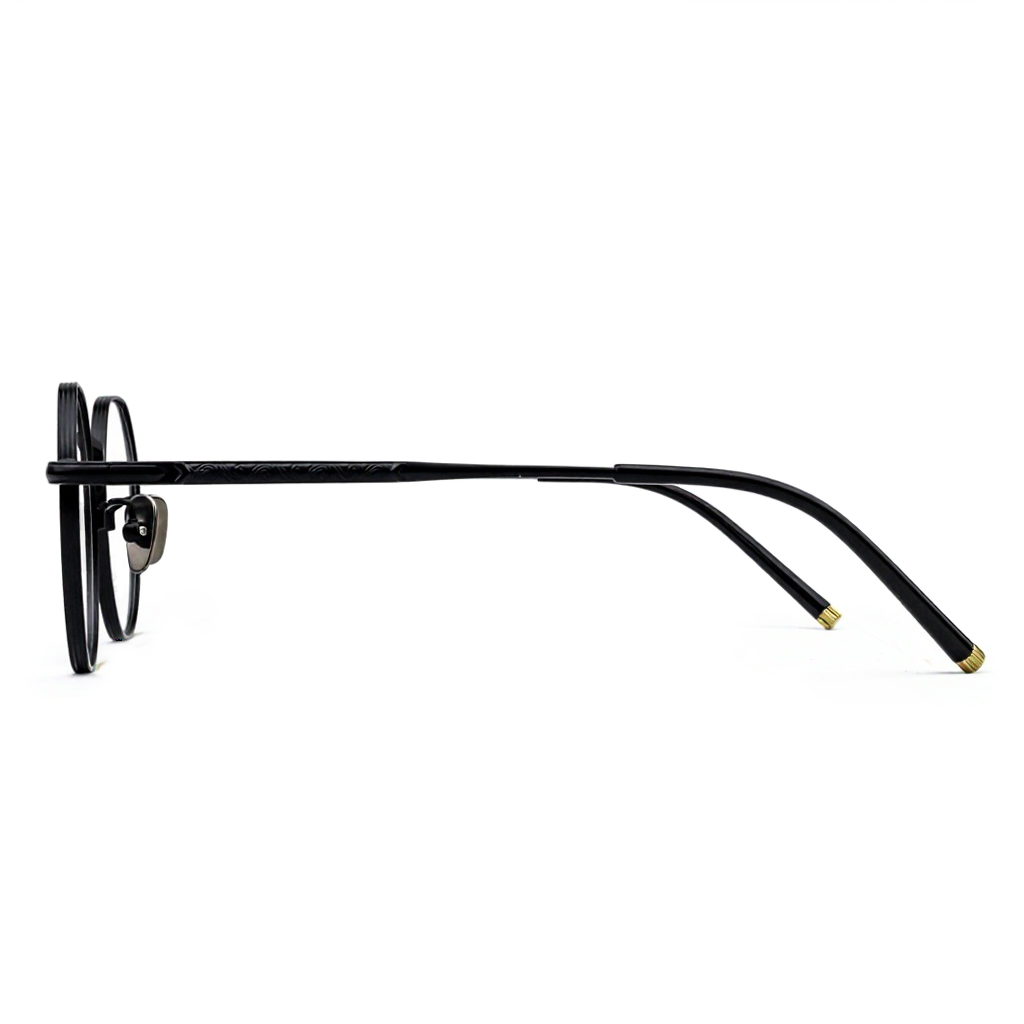 Black eyeglasses with thin frame on a white background