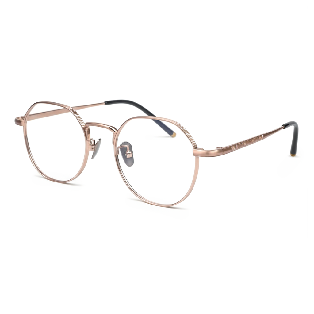 Rose gold eyeglasses on a white background