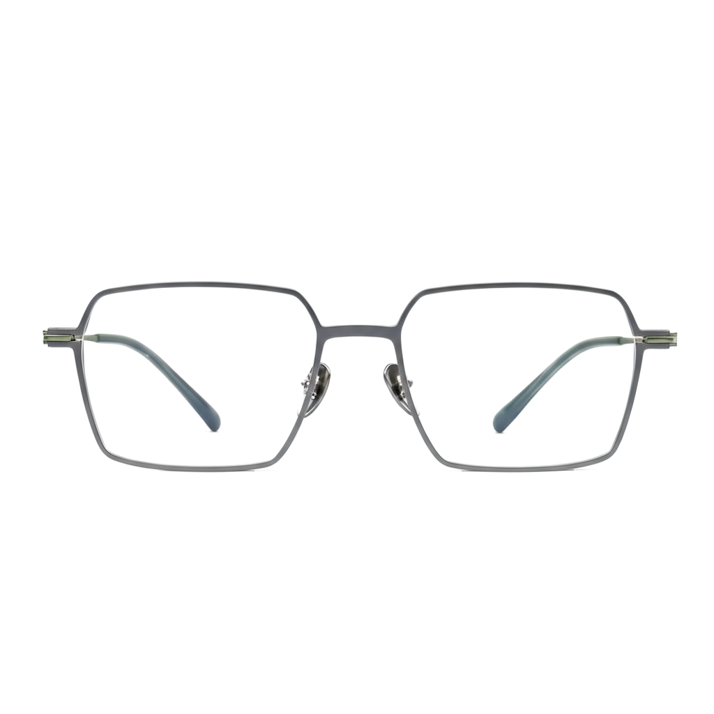Pair of glasses with a metallic frame on a white background