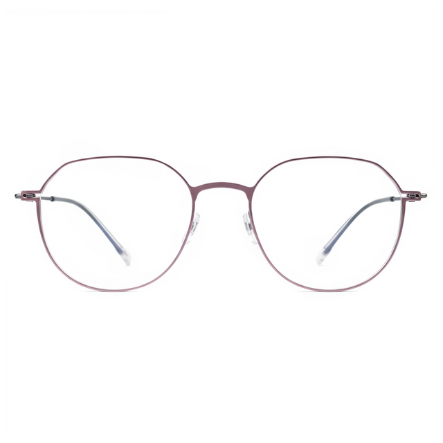 Round eyeglasses with a purple frame on a white background