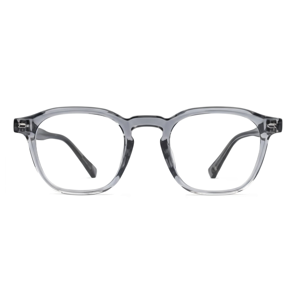Clear eyeglasses with a subtle pattern on a white background