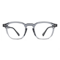Clear eyeglasses with a subtle pattern on a white background