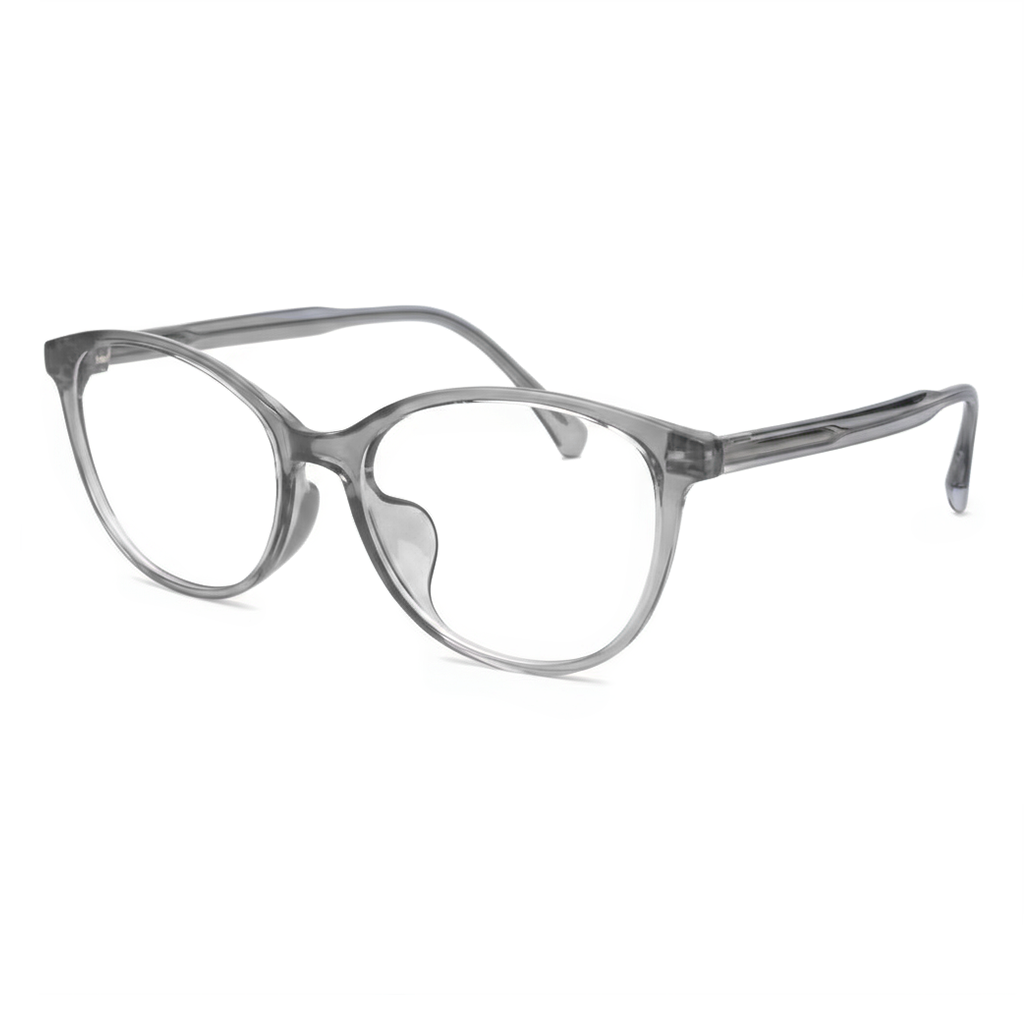 Gray cat-eye glasses on a white background